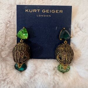 NWT Kurt Geiger signature eagle drop earrings with green stones.